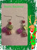 Present and bell Christmas earrings