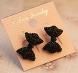 Black Rhinestone bow post earrings