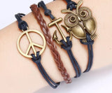 Bronze owl Leather style bracelets