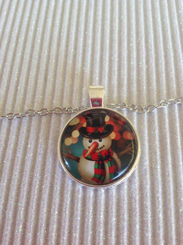 Snowman glass cabochon necklace