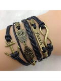 Double Owl leather charm bracelet