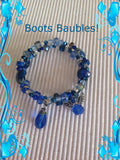 Royal blue imperial jasper and crystal memory wrap bracelet