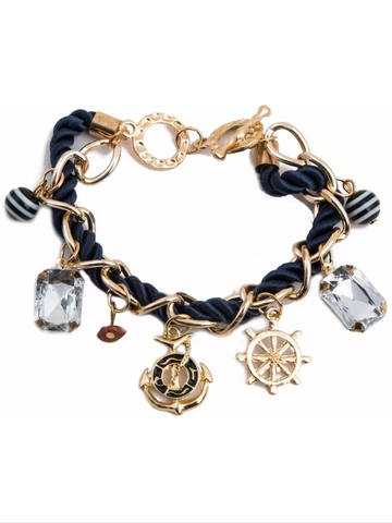Anchor and ships wheel nautical bracelet