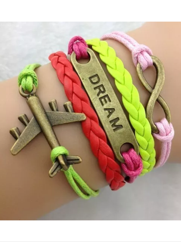 Multicolor leather  airplane bracelet