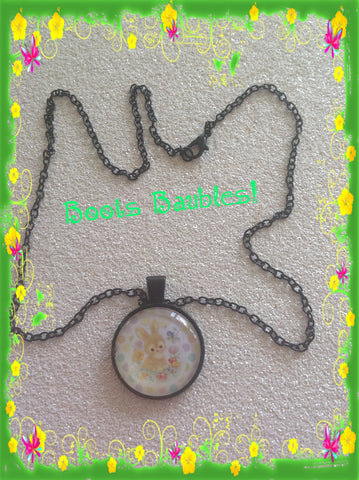 Baby Bunny Easter Glass Cabochon Necklace
