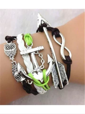 Double Owl leather charm bracelet