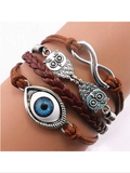 Double Owl leather charm bracelet