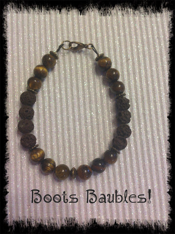 Brown lava rock and tigers eye beaded bracelet