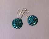 Sky blue shamballa style silver plated post earrings