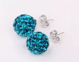 Sky blue shamballa style silver plated post earrings