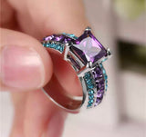 Purple princess cut ring