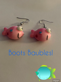 3D pink fish charm earrings