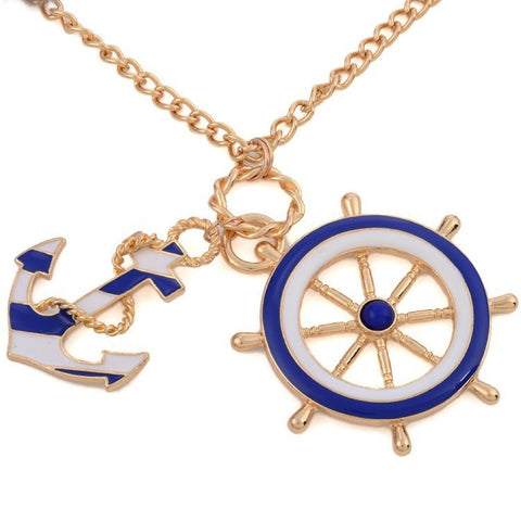 Anchor and ships wheel necklace