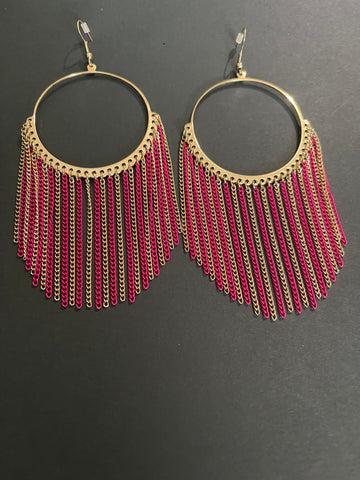Large Maroon and gold chain hoop earrings