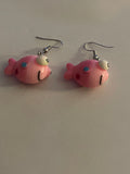 3D pink fish charm earrings