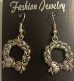 Silver Christmas wreath earrings