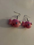 3D pink fish charm earrings