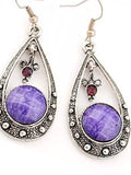 Purple Tibet silver crystal  teardrop earrings