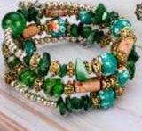 Green beaded memory wrap bracelet