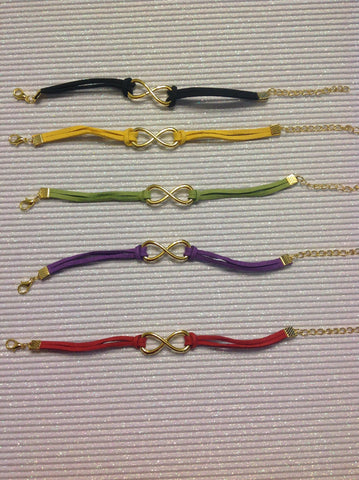 Goldtone infinity charm bracelets.