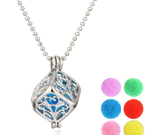 Square silver colored aromatherapy oil diffuser necklace