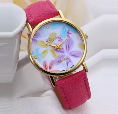 Pink flower Geneva watch