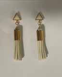 Beige Leather Tassel Fringe Earrings