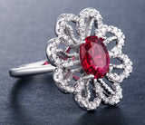 Red silver  oval flower ring