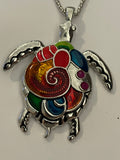 Multicolored turtle necklace and earrings