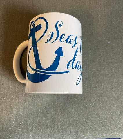 Seas the day anchor coffee mug