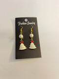 Handcrafted pearl and Christmas tree earrings