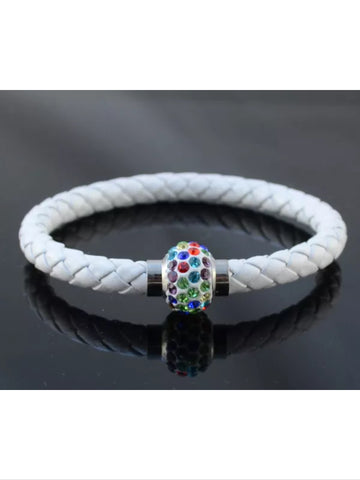 White magnetic clasp rhinestone cuff bracelet