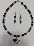 Red, white and blue crystal necklace and earrings