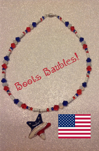 flag  star necklace with beads