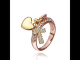 Rose gold plated cross and heart ring size 8