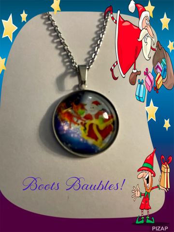 Santa Sleigh glass cabochon