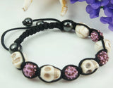 Skull shamballa beaded adjustable bracelet