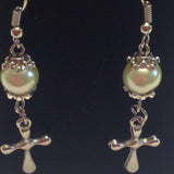 cross dangle earrings with an imitation pearl