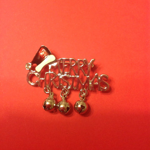 Merry Christmas brooch with bells