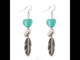 Turquoise colored Feather earrings