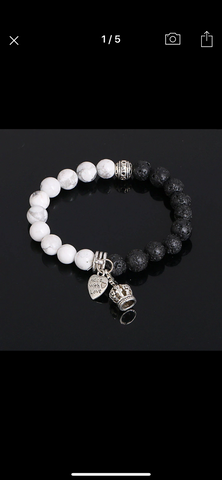 Black lava rock and white turquoise crown bracelet