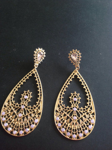 Pink and goldtone rhinestone earrings