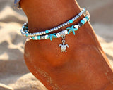 Turquoise turtle charm and starfish anklet