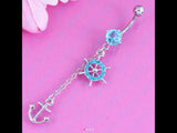 Rhinestone  anchor and ships wheel belly ring