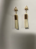 Beige Leather Tassel Fringe Earrings