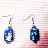 Blue glass beaded spiral earrings