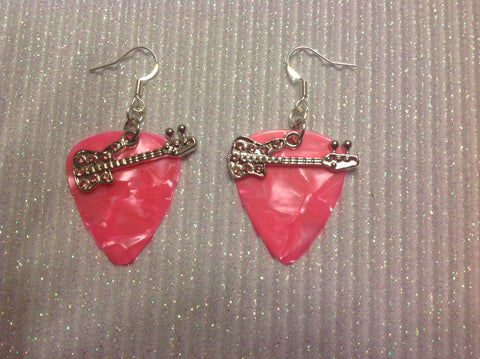 Guitar pic earrings with rhinestone charms