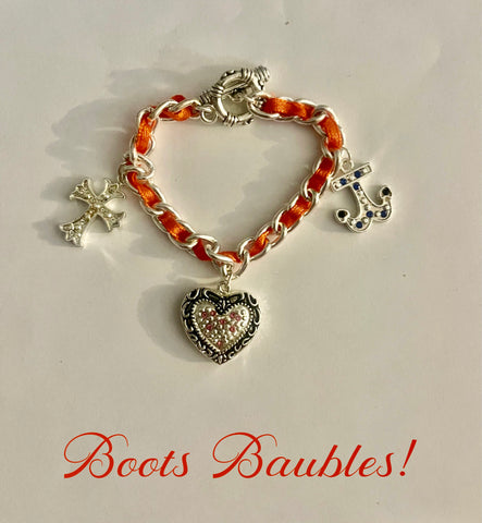 Orange ribbon silver bracelet