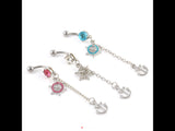 Rhinestone  anchor and ships wheel belly ring