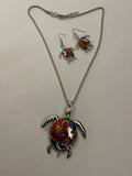 Multicolored turtle necklace and earrings